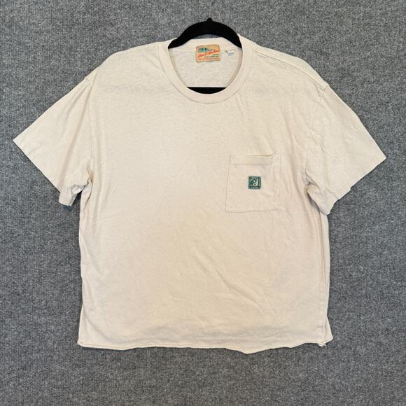 Dues Ex Machina Shirt Adult Medium White Pocket Tee Logo Raw Hem Crop Casual - Picture 2 of 12
